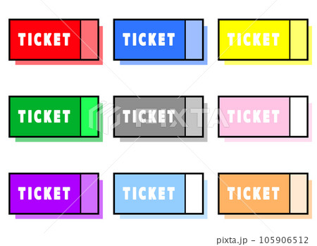 シンプルなチケット　右に縦線　カラフルな影　9個セット 105906512