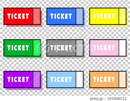 シンプルなチケット　右に縦線　カラフルな影　9個セット 105906512
