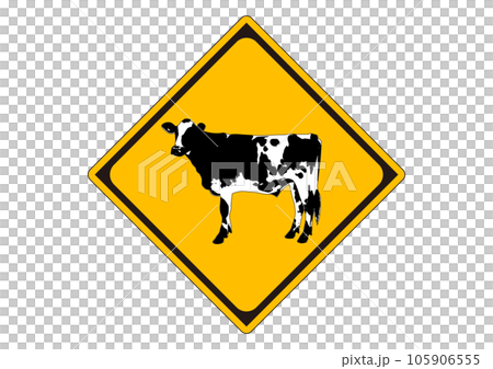 道路標誌動物警告荷斯坦乳牛牛剪影警告標誌 105906555