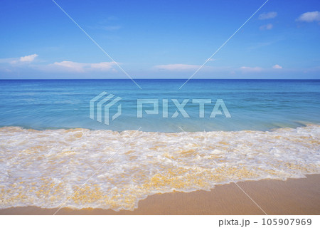 Blue sea with beach sand landscape nature in blue sky sunshine day 105907969