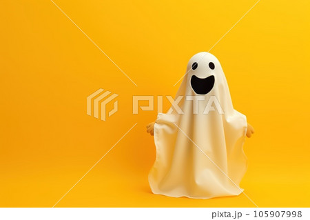 Happy Halloween, Cute little kid in ghost costume on isolated background. Happy Halloween, Cute little kid in ghost costume on isolated background. 105907998