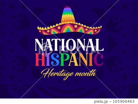 Sombrero hat on national hispanic heritage month festival banner. Vector background for celebration annual event honoring cultural contributions of spanish community with traditional latin headwear 105908463