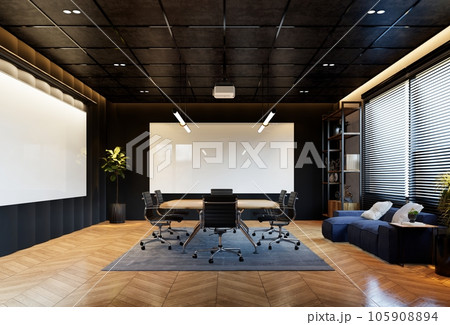 Modern conference interior and screens on the wall. The concept of workplace and enterprise. 3d Rendering illustration 105908894
