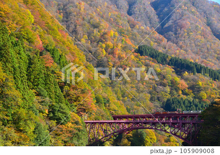 秋　黒部峡谷鉄道　新山彦橋 105909008