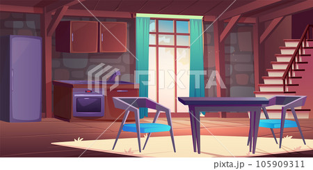 Poor kitchen interior with old furniture Poor kitchen interior with old furniture 105909311