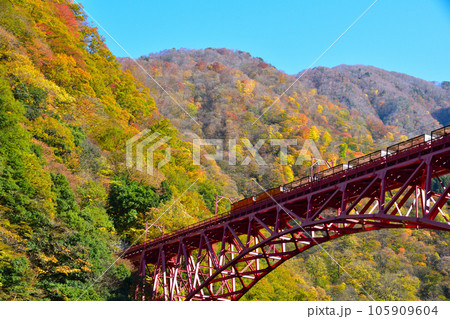 秋　黒部峡谷鉄道　新山彦橋 105909604