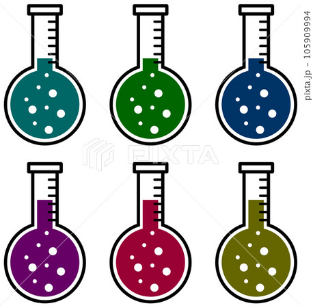 薬品や液体の実験用で使用するガラス製フラスコのイラストのイラスト