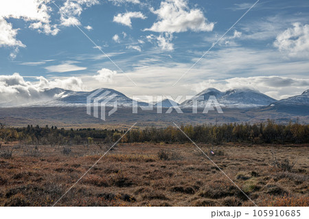 Sunny fall autumn view of Kungsleden Hiking path in Abisko National Park Kiruna Municipality Lapland Sweden 105910685