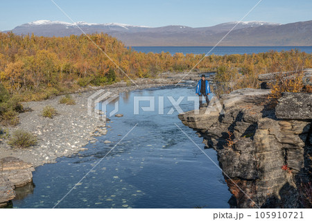 Autum Abisko Canyon River Abiskojakka National Park, Norrbottens, Norrbottens Lapland landscape north of Sweden Autum Abisko Canyon River Abiskojakka National Park, Norrbottens, Norrbottens Lapland landscape north of Sweden 105910721