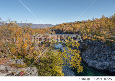 Autum Abisko Canyon River Abiskojakka National Park, Norrbottens, Norrbottens Lapland landscape north of Sweden Autum Abisko Canyon River Abiskojakka National Park, Norrbottens, Norrbottens Lapland landscape north of Sweden 105910725