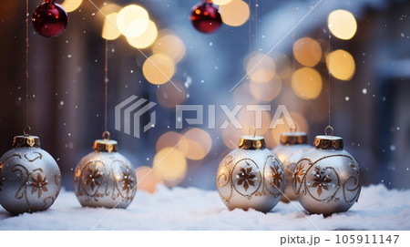 Beautiful and wonderful Christmas decoration background with customizable space for Christmas wishes. 105911147