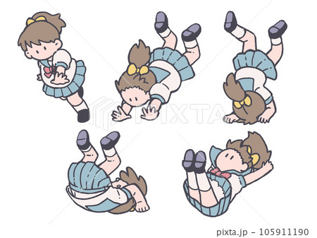 転がる女子高生のイラスト素材 [105911190] - PIXTA