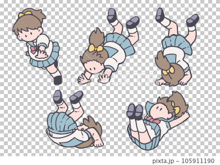 転がる女子高生のイラスト素材 [105911190] - PIXTA