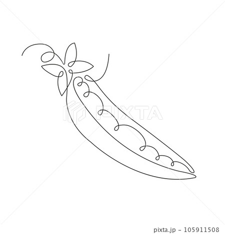 Pea pod in continuous line art drawing style. One pea pod minimalist black linear sketch isolated on white background. Vector illustration 105911508