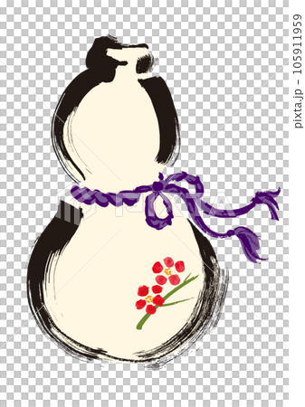 ひょうたんの手描き筆書き和風イラスト素材 105911959