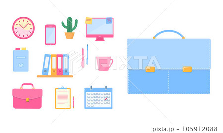 Set of briefcases and office accessories. Clipart 105912088