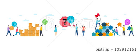 Education, Question mark and Eu close borders minimal line icons. People characters with puzzle, delivery parcel. Certificate icons. For web, application, printing. Vector 105912161