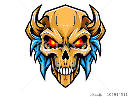 Skull sign or icon with horns. Mascot skull emblem with outline. Skull sign or icon with horns. Mascot skull emblem with outline. 105914511