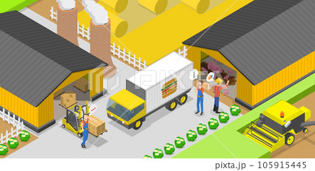 3D Isometric Flat Vector Conceptual Illustration of Food Production and Distribution 3D Isometric Flat Vector Conceptual Illustration of Food Production and Distribution 105915445