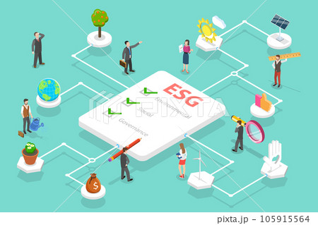 3D Isometric Flat Vector Conceptual Illustration of ESG as Environmental, Social and Corporate 105915564