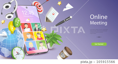 3D Vector Conceptual Illustration of Online Meeting 105915566