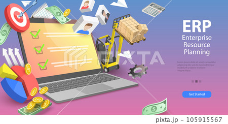 3D Vector Conceptual Illustration of ERP - Enterprise Resource Planning 105915567