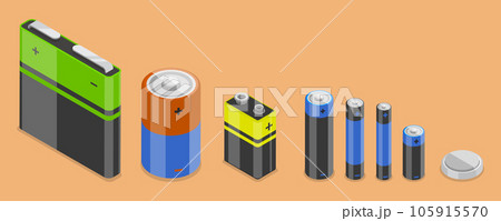 3D Isometric Flat Vector Conceptual Illustration of Battery Set 3D Isometric Flat Vector Conceptual Illustration of Battery Set 105915570