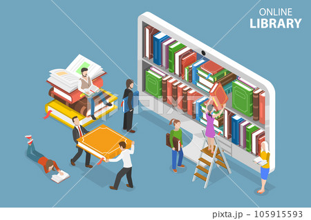 3D Isometric Flat Vector Conceptual Illustration of Online Library 105915593