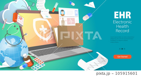 3D Vector Conceptual Illustration of EHR as Electronic Health Record 105915601