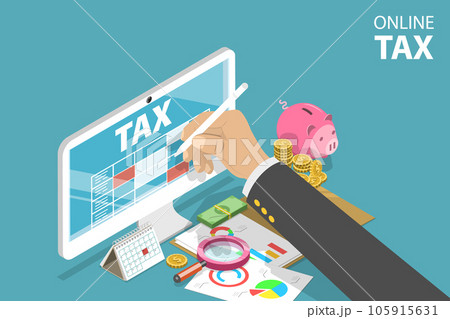 3D Isometric Flat Vector Conceptual Illustration of Online Tax Calculator 105915631