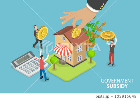 3D Isometric Flat Vector Conceptual Illustration of Government Subsidy 105915648