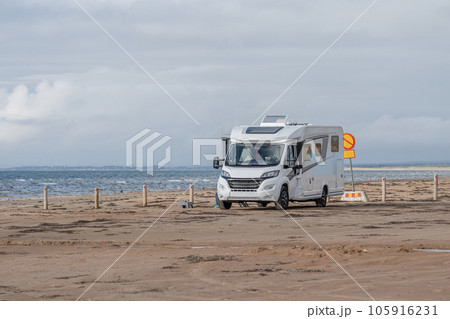 Caravan Campig beautiful landscape beach sand dunes near Melbystrand Laholm Sweden coast outdoor Lifestyle 105916231