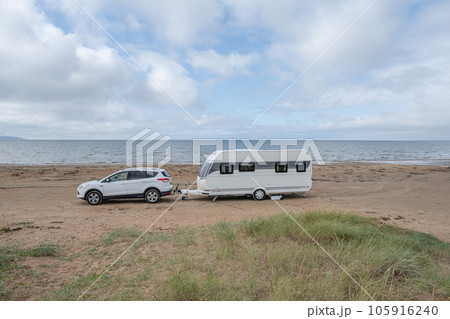Caravan Campig beautiful landscape beach sand dunes near Melbystrand Laholm Sweden coast outdoor Lifestyle 105916240
