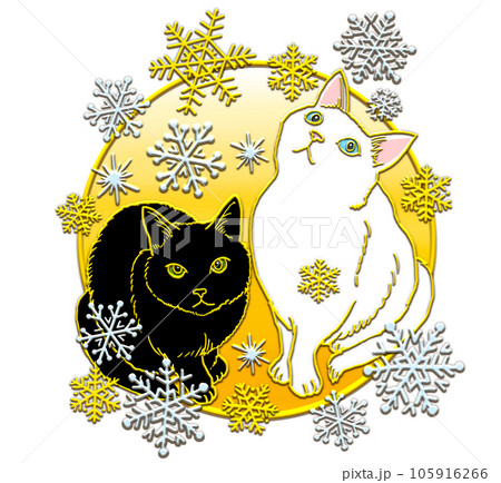 Snowflake and cat_background yellow - Stock Illustration