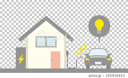 三角屋根の小さな家の充電設備で電気自動車を充電しているイラスト 三角屋根の小さな家の充電設備で電気自動車を充電しているイラスト 105916433