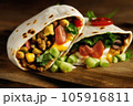 tortilla shells stuffed with meat sauce and beans 105916811