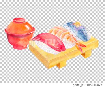 壽司和湯套裝水彩插圖 壽司和湯套裝水彩插圖 105916874