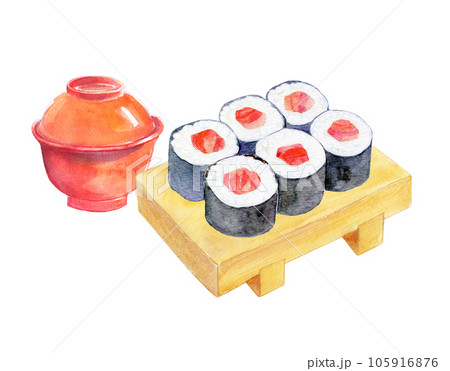 お寿司とお吸い物のセット　水彩イラスト 105916876