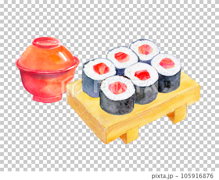お寿司とお吸い物のセット　水彩イラスト 105916876