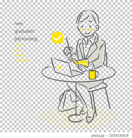 カフェでスケジュールを確認する就活中の女性 シンプルでお洒落な線画イラスト カフェでスケジュールを確認する就活中の女性 シンプルでお洒落な線画イラスト 105916926