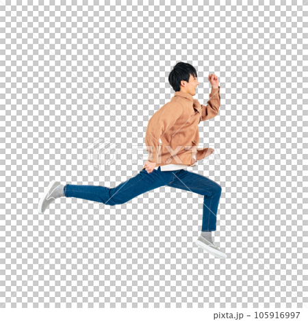 ジャンプするカジュアルな若い男性 背景透過切り抜きPNG ジャンプするカジュアルな若い男性 背景透過切り抜きPNG 105916997