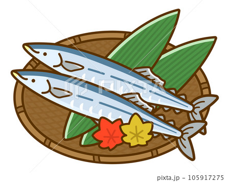 秋の味覚のイラスト素材、秋刀魚二匹 105917275