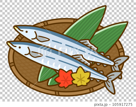 秋の味覚のイラスト素材、秋刀魚二匹のイラスト素材 [105917275] - PIXTA