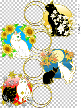 Spring, summer, autumn and winter _ cats and seasonal flowers _ vertical 105917483
