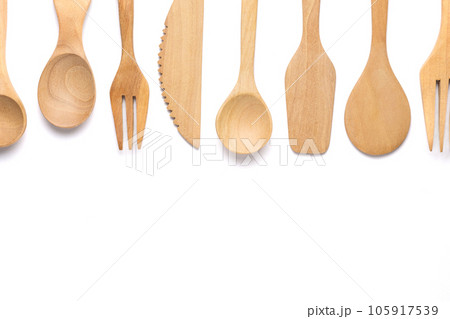 Wooden Kitchenware Tool on White Background. Wooden Kitchenware Tool on White Background. 105917539