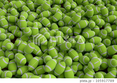 Many of flying green american football ball falling on white background Many of flying green american football ball falling on white background 105917789
