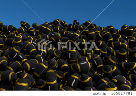 Many of flying black american football ball falling on white background 105917791