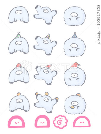 イエティ　お正月　クリスマス　セット　めでたい　かわいい　ゆるかわ　ゆるキャラ　パーティー 105917858