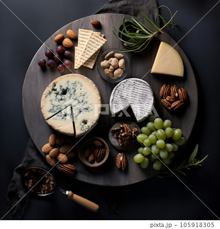 Assortment of cheese with fruits and nuts Assortment of cheese with fruits and nuts 105918305