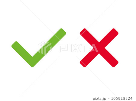green tick and red x, OK check mark and X cross icon symbol, vector illustration 105918524